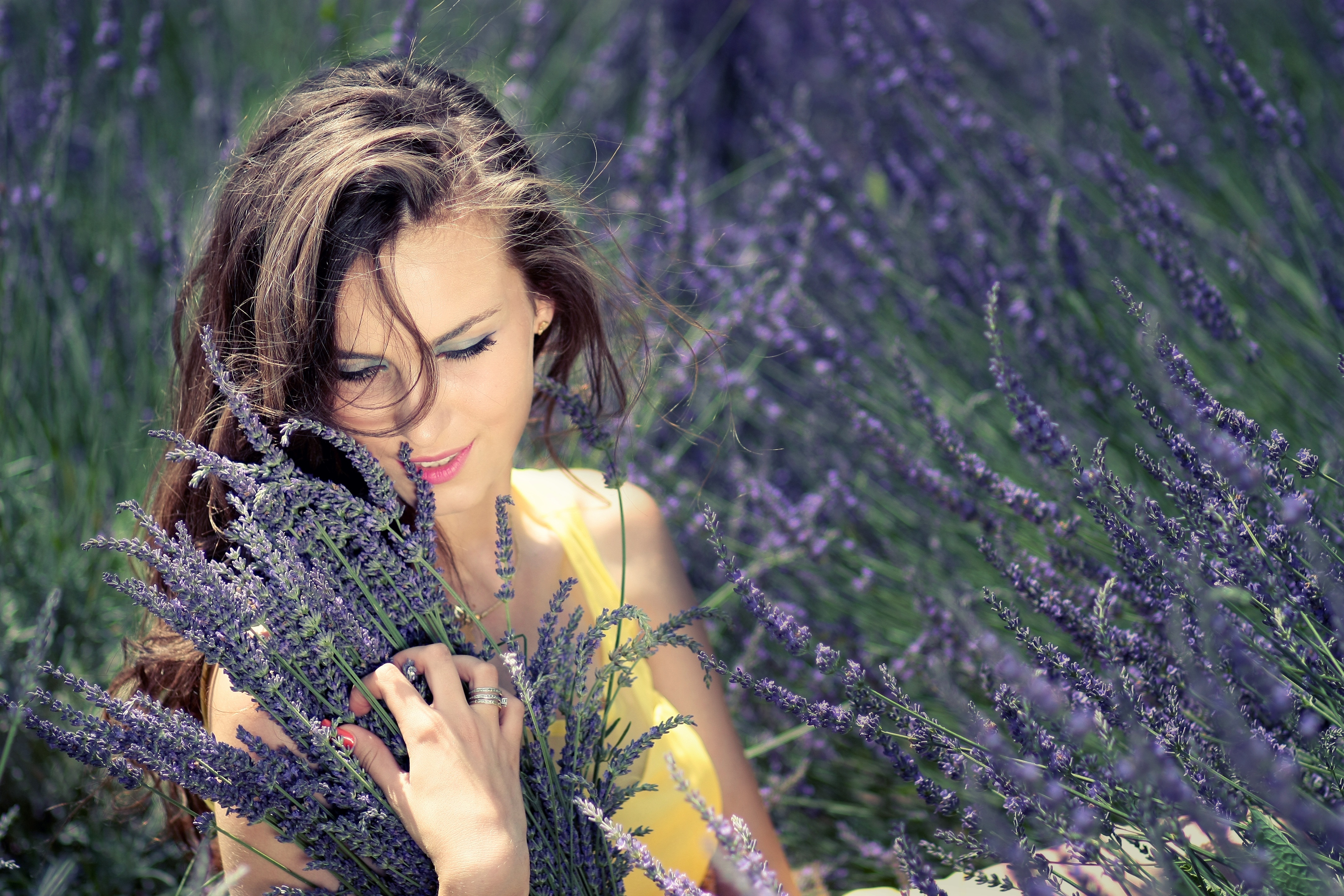 Download Flower Purple Flower Lavender Brunette Model Woman Mood 4k ...