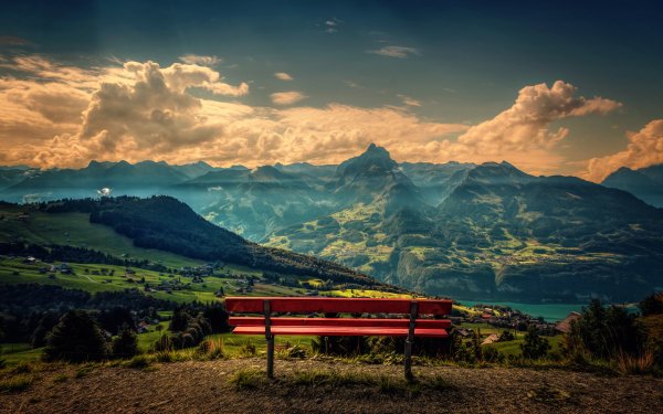 Photography Landscape Mountain Sky Cloud Bench HD Wallpaper | Background Image