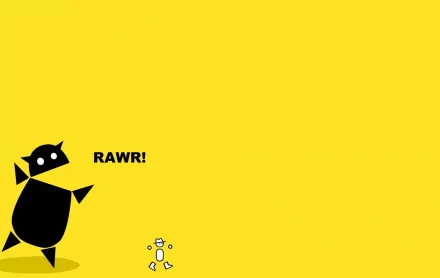 HD PC desktop wallpaper featuring a minimalist Zero Punctuation character on a bright yellow background with the text RAWR! in a video game style.
