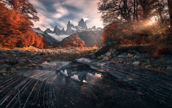 Nature Landscape Fall Stone Ice Sunbeam Mountain Peak Reflection HD Wallpaper | Background Image