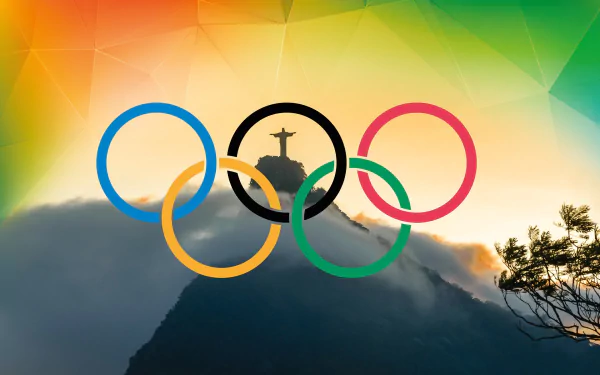 HD desktop wallpaper featuring the Olympic rings over a scenic view of Rio de Janeiro's Christ the Redeemer statue during the 2016 Summer Olympic Games.
