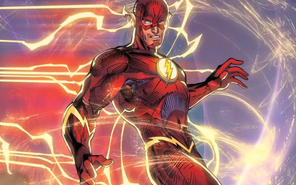 A vibrant HD wallpaper featuring Barry Allen, also known as The Flash from DC Comics, showcasing his iconic red suit with lightning accents against a dynamic background.