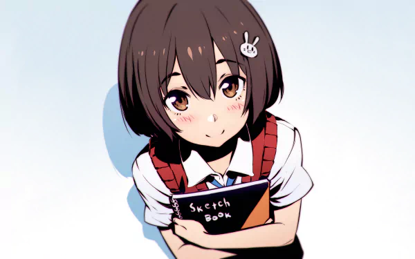 Anime character Mizuki Usami from Kono Bijutsubu ni wa Mondai ga Aru! holds a sketchbook, smiling softly. This HD wallpaper captures her charming personality beautifully.