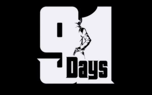 Stylish HD wallpaper featuring the title 91 Days, an anime series known for its dramatic themes, complemented by a silhouette of a character holding a gun.