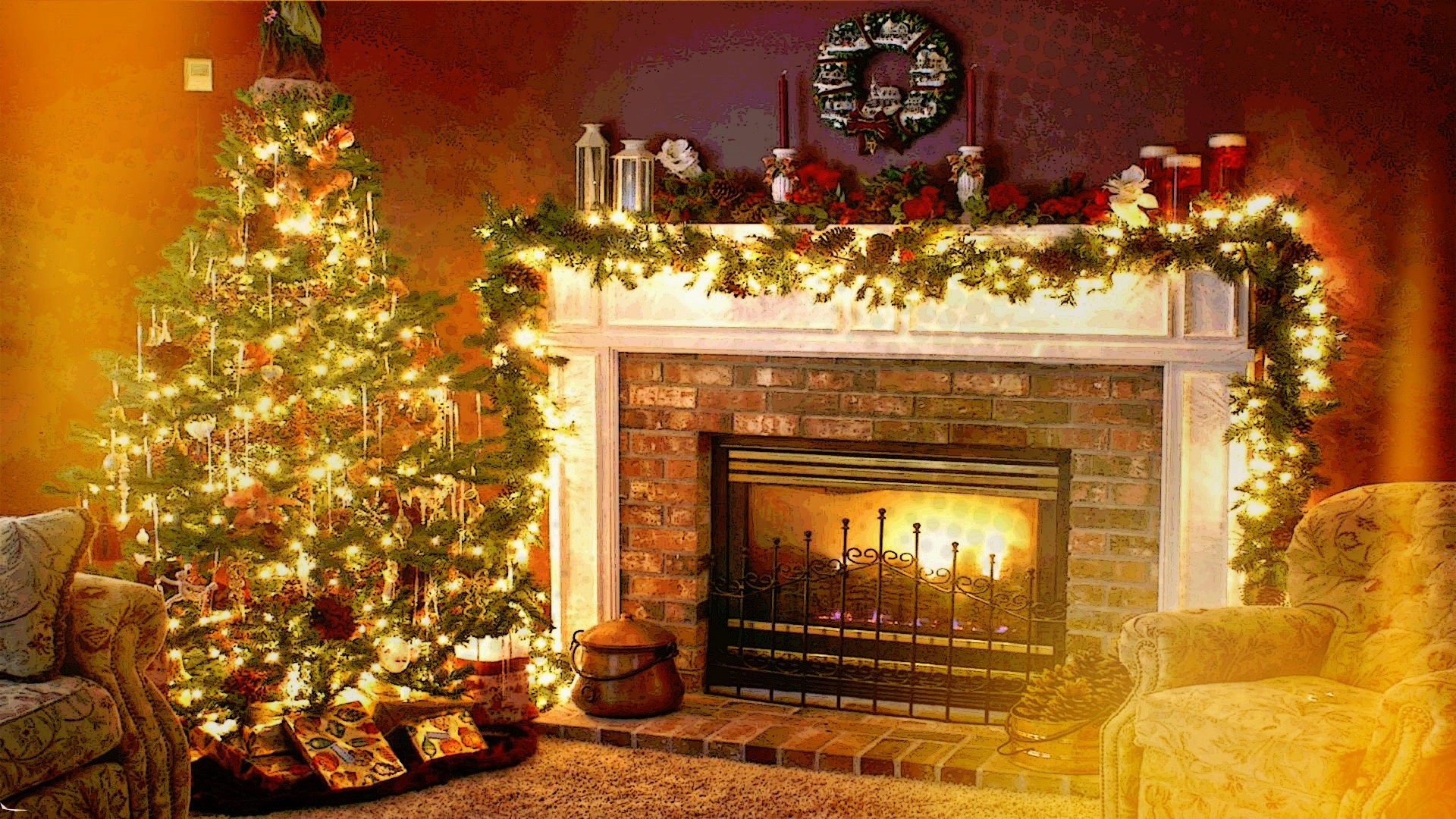 Living Room at Christmastime HD Wallpaper | Background ...