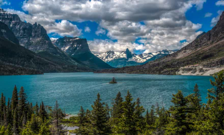 rocky mountains nature cloud mountain island Montana glacier national park Saint Mary Lake lake HD Desktop Wallpaper | Background Image