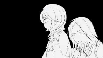 Black-and-white anime line art of Ayane Yano and Chizuru Yoshida from Kimi Ni Todoke, featured as an HD PC desktop wallpaper and background.