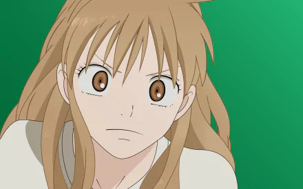 HD anime desktop wallpaper featuring Ume Kurumizawa from Kimi Ni Todoke with brown hair and expressive eyes against a green background.