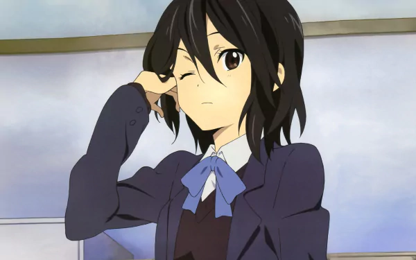 HD wallpaper featuring Himeko Inaba from the anime Kokoro Connect, showcasing her playful expression in a school setting. A vibrant and engaging background for anime fans.