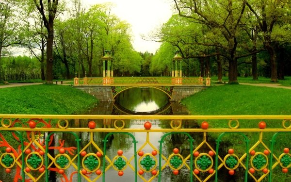Photography Park Green Bridge Fence River Tree HD Wallpaper | Background Image
