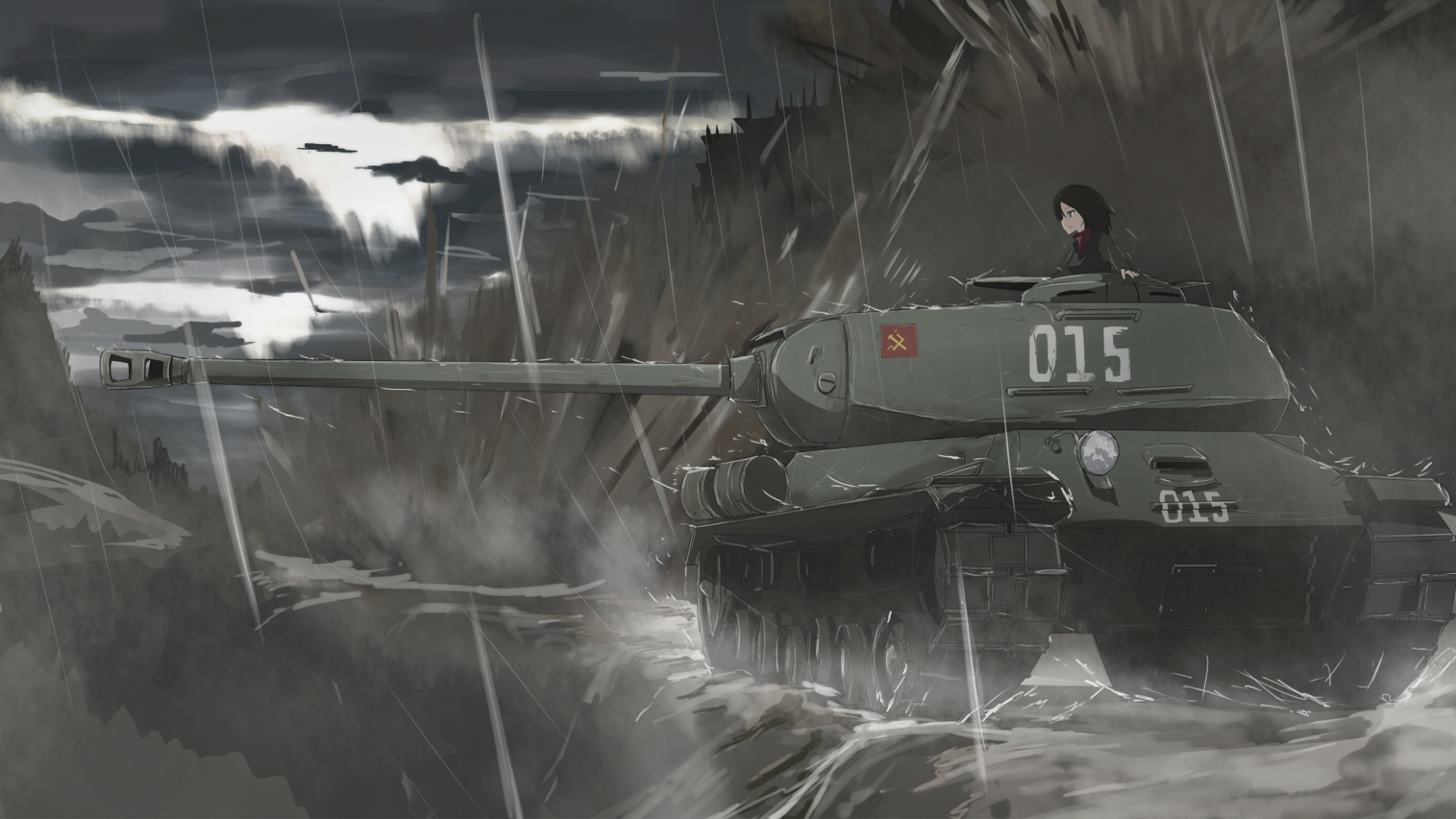 Epic Girls und Panzer HD Wallpaper: Stormy Battlefield