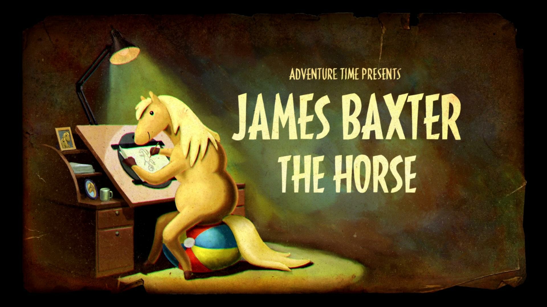 HD PC desktop wallpaper featuring James Baxter the Horse from the TV show Adventure Time, depicting the character drawing at a desk under a lamp in an artistic style.