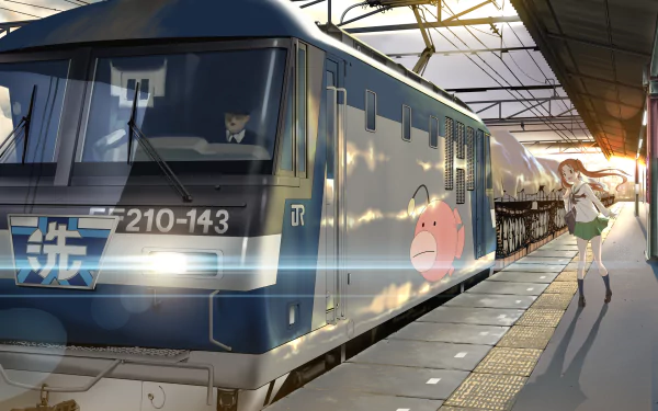 An HD PC desktop wallpaper featuring a scene from Girls und Panzer, showcasing a train at a station with a character walking beside it in vibrant, dynamic colors.