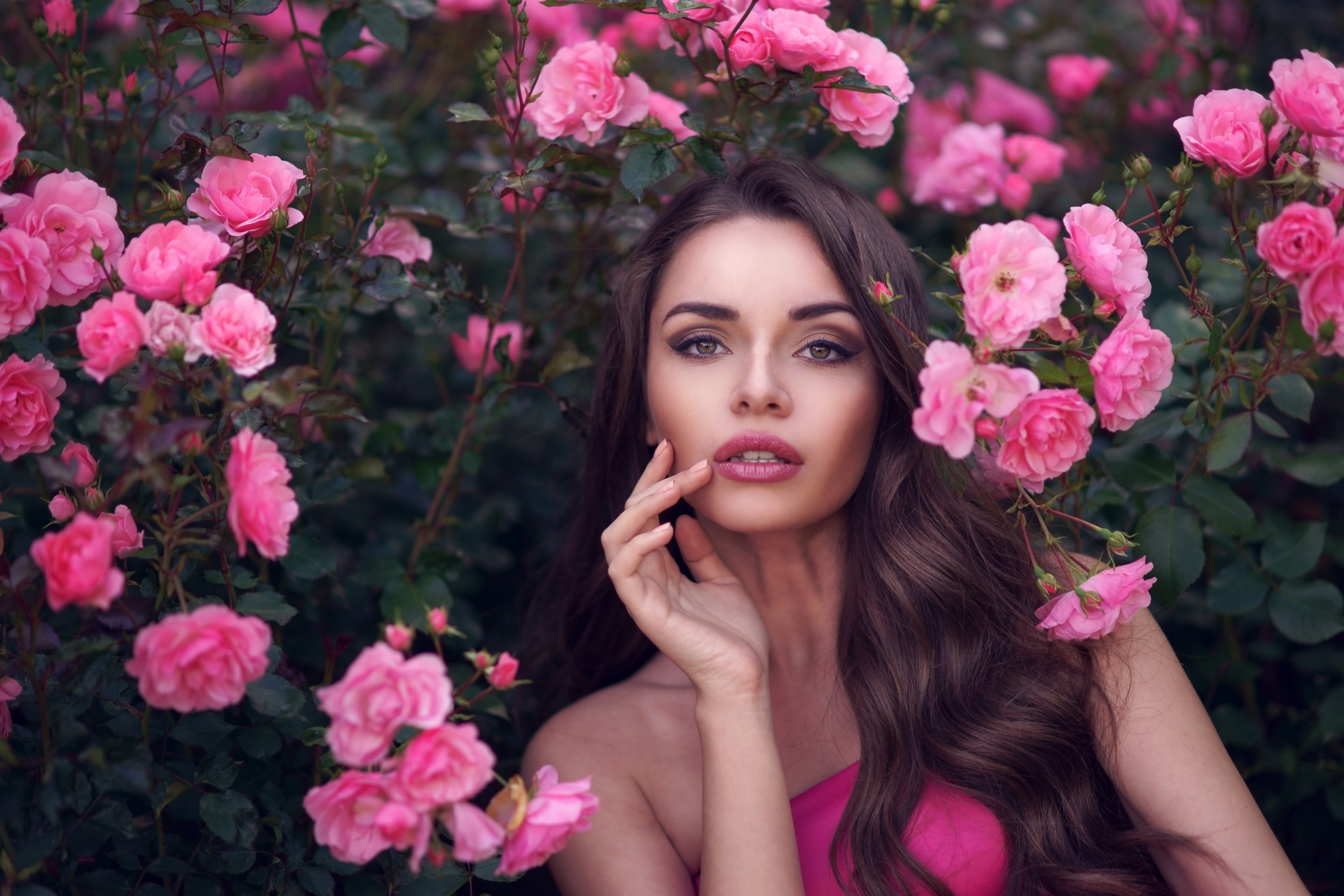Woman in Pink Roses