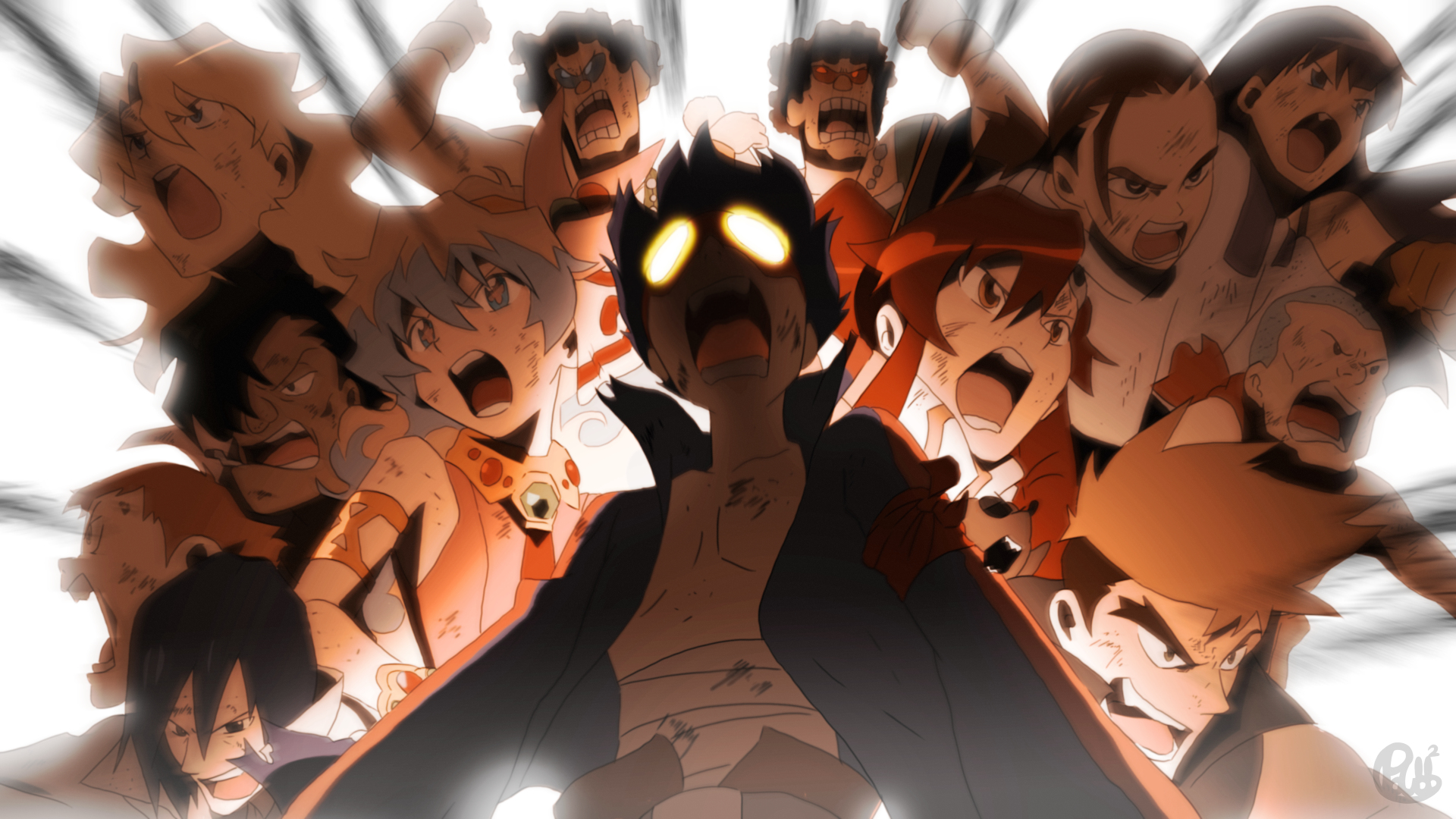 4K Ultra HD PC desktop wallpaper featuring Nia Teppelin, Yoko Littner, Simon, and other characters from the anime Tengen Toppa Gurren Lagann.