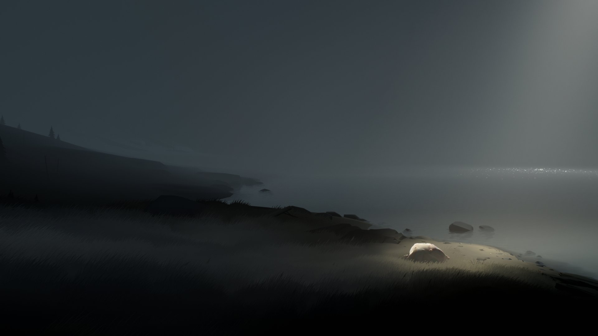 4K Ultra HD PC wallpaper featuring a dark, atmospheric scene from PlayDead's Inside video game, showcasing moody lighting and shadowy coastal landscape.