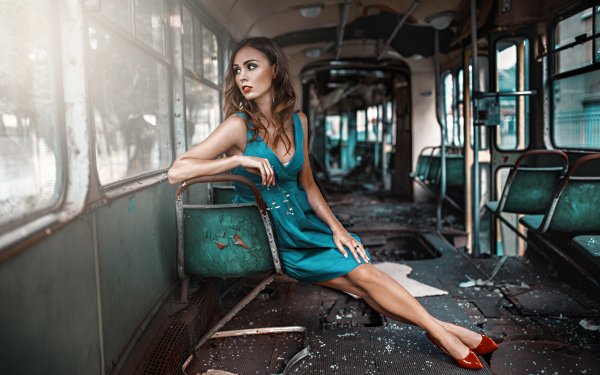 Women Model Blue Dress Brunette Lipstick Brown Eyes HD Wallpaper | Background Image