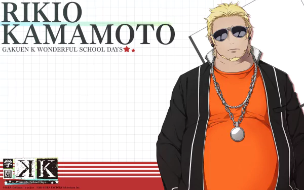 HD anime desktop wallpaper featuring Rikio Kamamoto from K Project, showcasing his relaxed pose and signature sunglasses against a minimalist background.