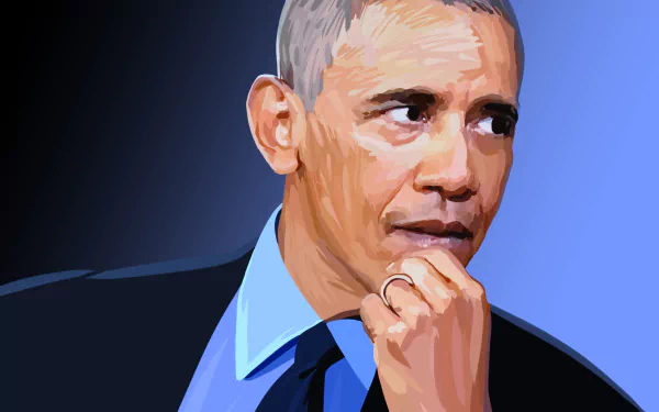 HD PC desktop wallpaper featuring a stylized digital portrait of Barack Obama, capturing a thoughtful expression against a dark background.
