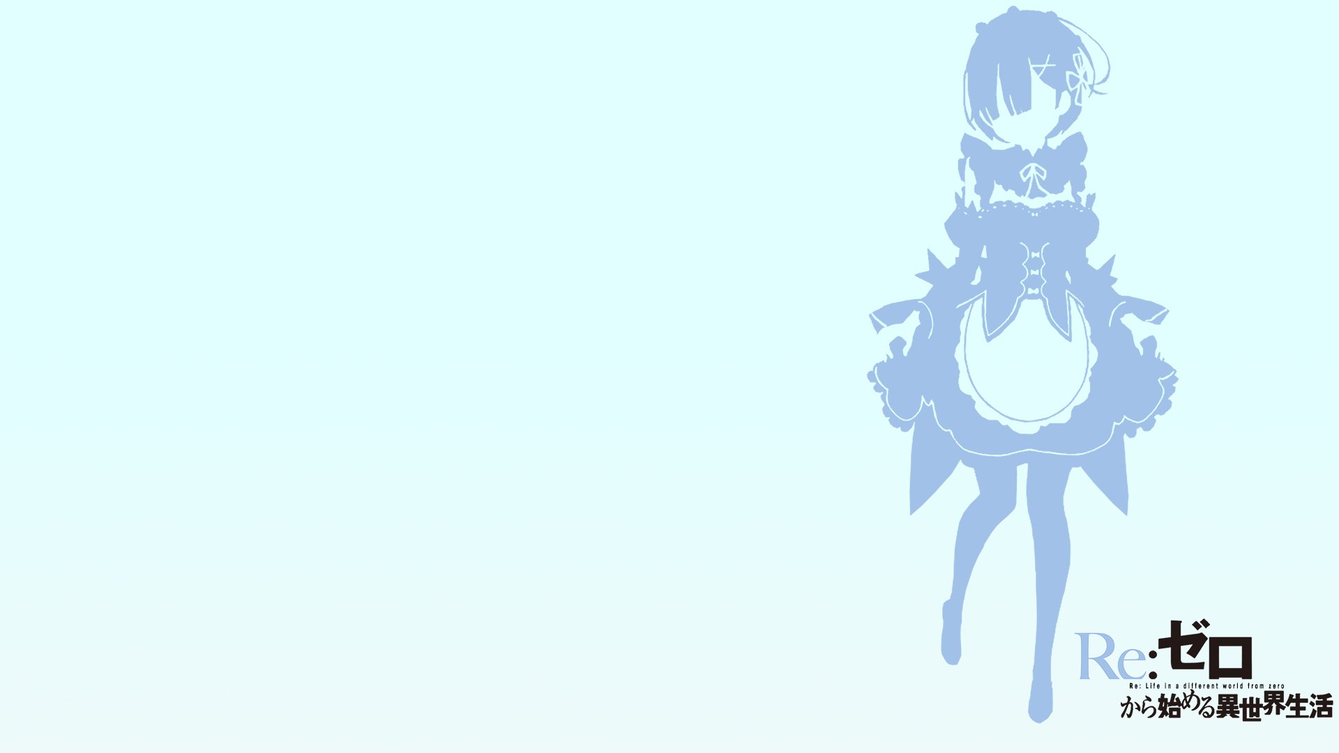 A serene HD wallpaper featuring Rem from Re:Zero - Starting Life in Another World, set against a light blue background, capturing the essence of the beloved anime character.