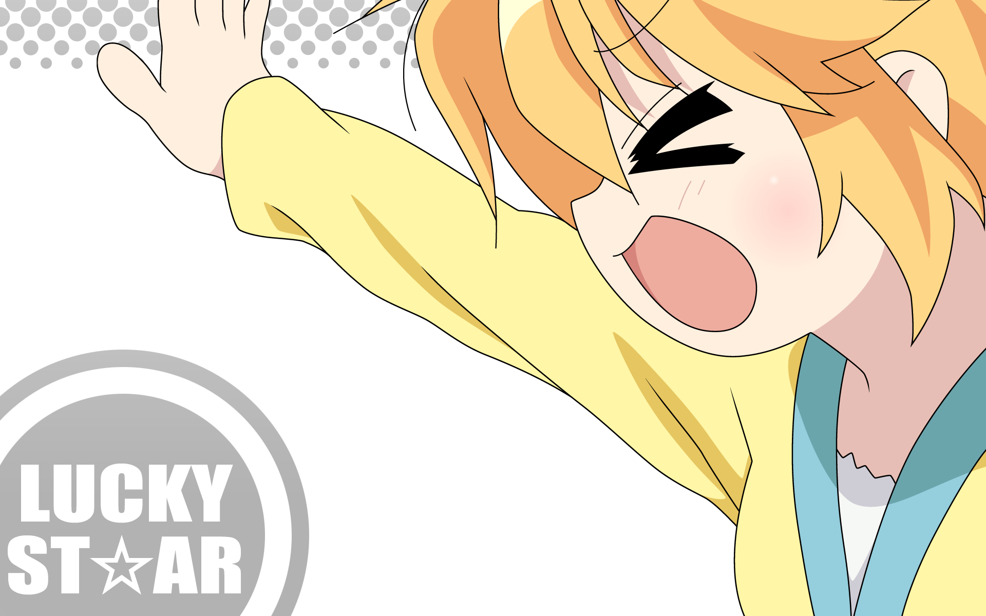 HD PC wallpaper featuring an animated character from Lucky Star with bright orange hair, designed by Patricia Martin, in a dynamic and expressive pose.