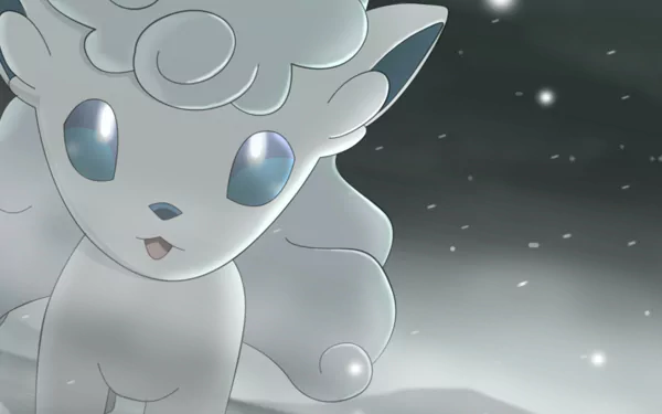 A whimsical Vulpix from Pokémon: Sun and Moon appears against a snowy backdrop in this HD PC desktop wallpaper, capturing the enchanting spirit of the beloved video game series.