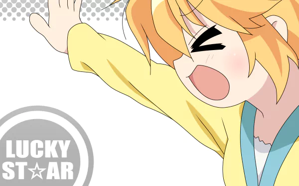 HD PC wallpaper featuring an animated character from Lucky Star with bright orange hair, designed by Patricia Martin, in a dynamic and expressive pose.