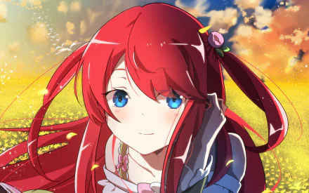 A HD desktop wallpaper featuring Theresia van Astrea from the anime Re:Zero - Starting Life in Another World, with vibrant colors and a bright, clear sky in the background.