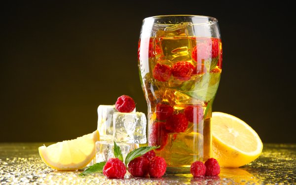 Nahrungsmittel Getränk Glas Himbeere Frucht Ice Cube Zitrone HD Wallpaper | Hintergrund
