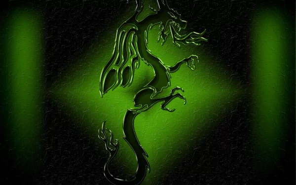HD desktop wallpaper featuring a fantasy-themed dragon silhouette glowing in green, set against a dark textured background.