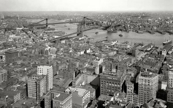 Man Made New York Cities United States City USA Cityscape River Black & White Building Horizon HD Wallpaper | Background Image