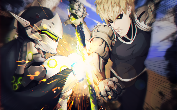 Anime Crossover Genji Genos One-Punch Man Overwatch HD Wallpaper | Background Image