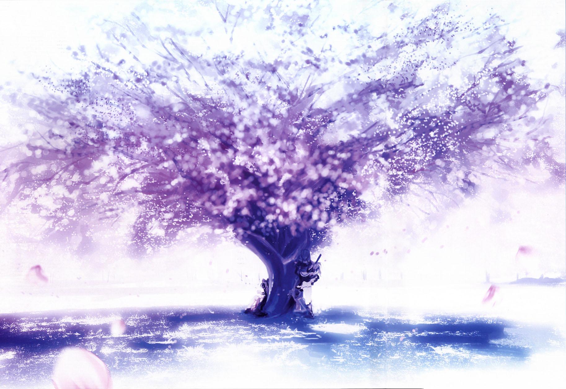 Reimu and Marisa under a cherry blossom tree.