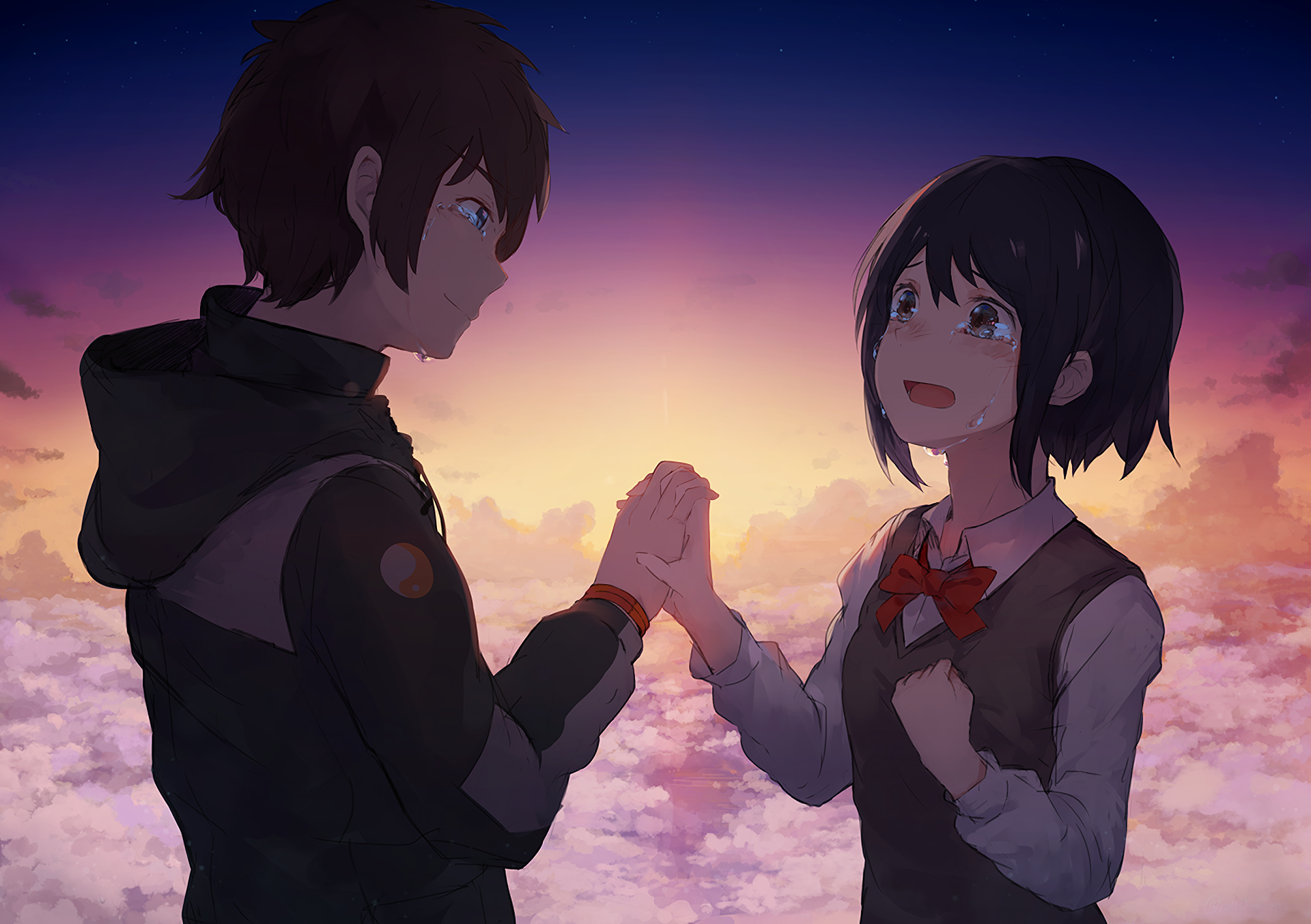 miyamizu mitsuha and tachibana taki (kimi no na wa.) drawn by