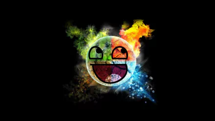 A colorful, abstract smiley face with vibrant hues against a black background. This HD desktop wallpaper and background exudes a fun and funny vibe.