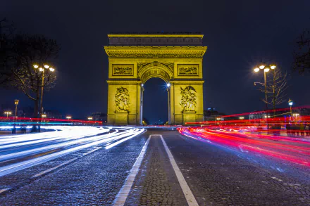 monument France Paris time lapse night man made Arc de Triomphe HD Desktop Wallpaper | Background Image