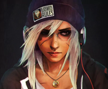 A striking HD background featuring a character with white hair, representing Blackwatch from Overwatch, exuding a fierce and confident aura.