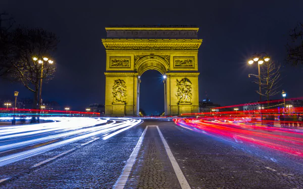 monument France Paris time lapse night man made Arc de Triomphe HD Desktop Wallpaper | Background Image