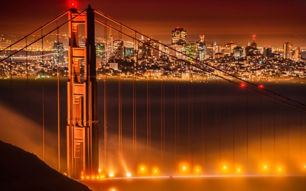 Man Made Golden Gate Bridges Bridge Night Fog City San Francisco USA HD Wallpaper | Background Image