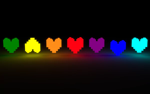 HD Undertale wallpaper featuring a row of colorful pixel hearts against a dark background.