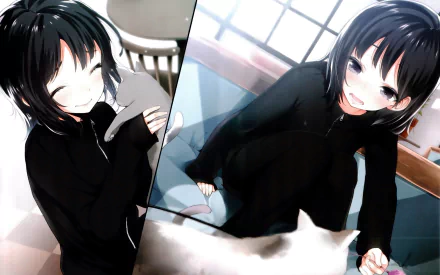 HD anime desktop wallpaper featuring Yozora Mikazuki from Boku Wa Tomodachi Ga Sukunai, smiling in a cozy indoor setting with soft lighting.