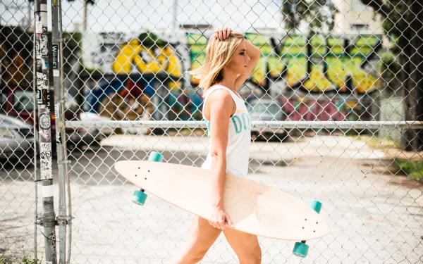 outdoor skateboard blonde model woman mood HD Desktop Wallpaper | Background Image