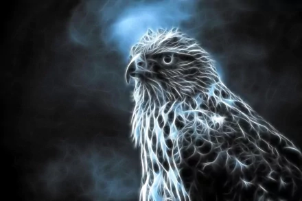 A high-definition CGI image of a falcon set against a dark, glowing background, suitable as a desktop wallpaper.
