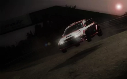 HD PC desktop wallpaper featuring a dynamic night scene from the video game Live For Speed, showcasing a rally car mid-jump under a glowing moon.