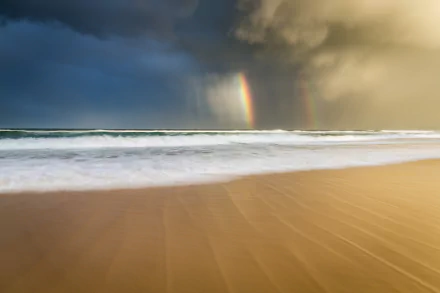 cloud rainbow beach sand horizon nature ocean HD Desktop Wallpaper | Background Image