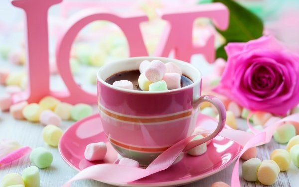 Nahrungsmittel Getränk Marshmallow Schokolade Cup Romantic Rose HD Wallpaper | Hintergrund