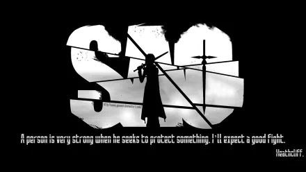 Anime-inspired HD desktop wallpaper featuring a strong character silhouette, accompanied by a motivational quote, emphasizing strength in protection. A striking addition to any fan's collection.