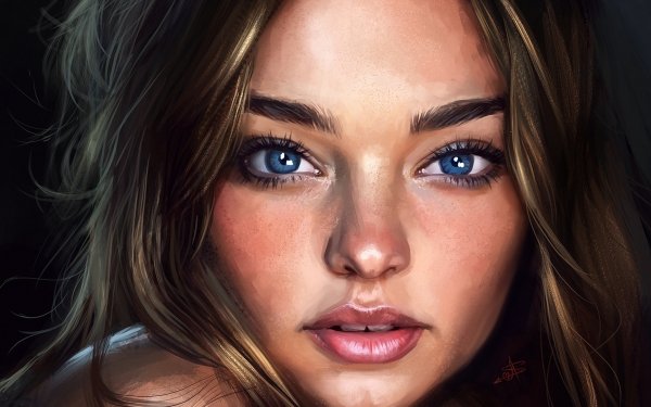 Celebrity Miranda Kerr Painting Australian Model Face Blue Eyes Brunette HD Wallpaper | Background Image