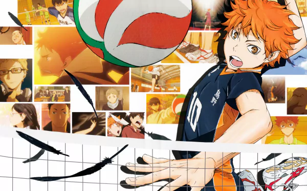 Vibrant 4K Ultra HD anime wallpaper featuring characters from Haikyū!!, showcasing a dynamic volleyball scene with energetic colors and dramatic backdrops.