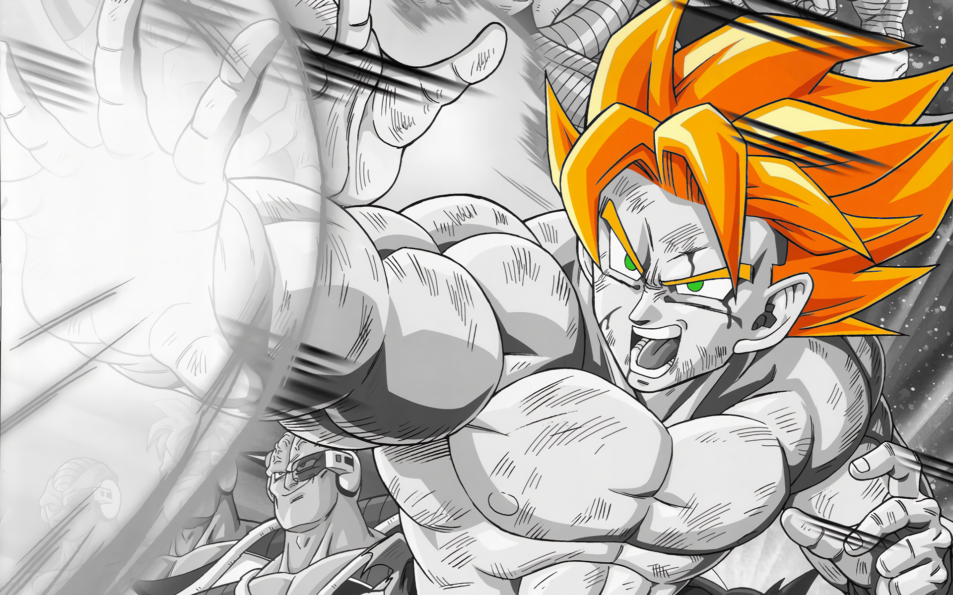 HD wallpaper featuring Goku from Dragon Ball Z, showcasing his vibrant orange hair and dynamic pose as he unleashes a powerful attack in an action-packed anime scene.